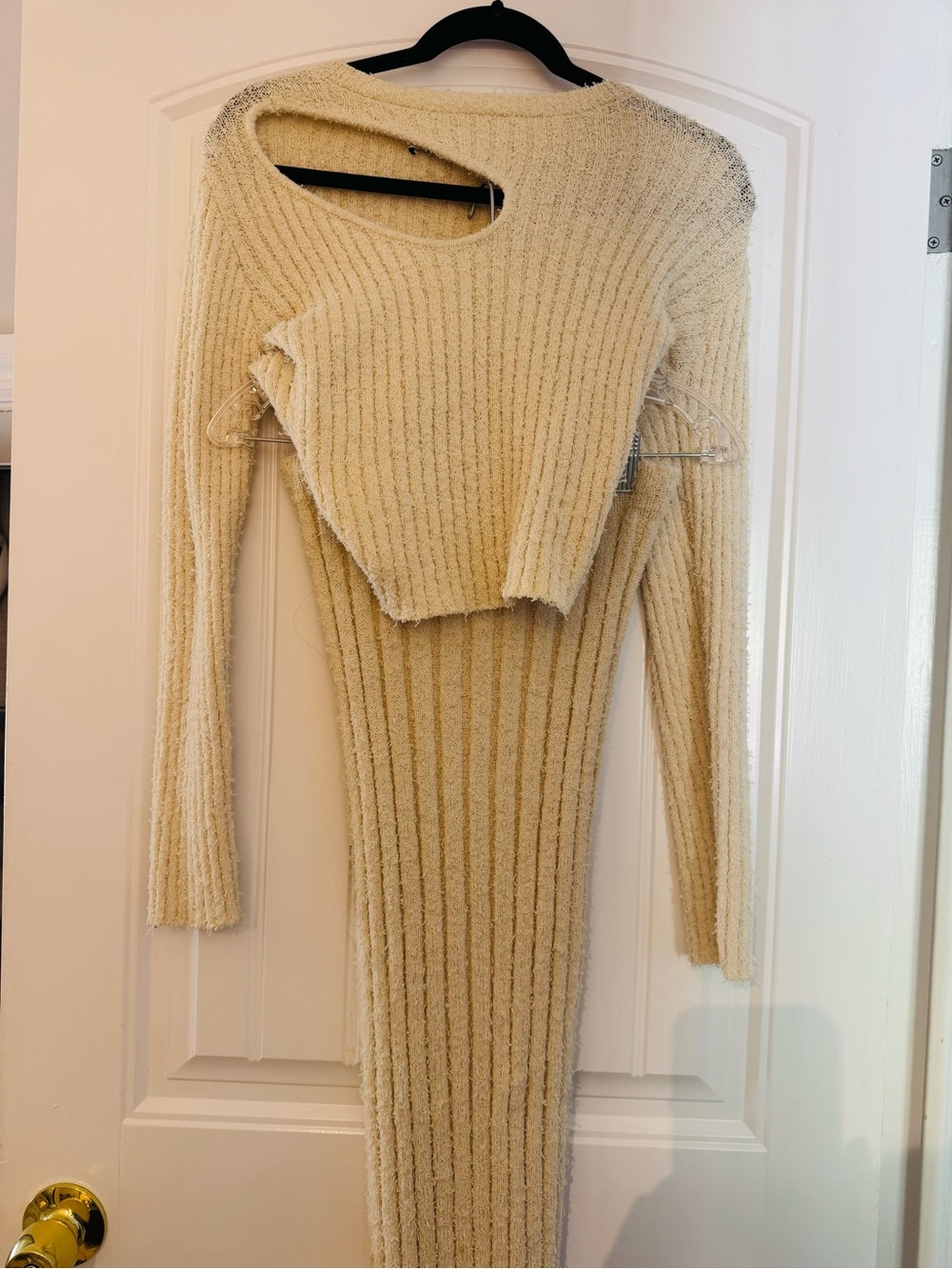 Zara Cream Ribbed Midi Skirt Set